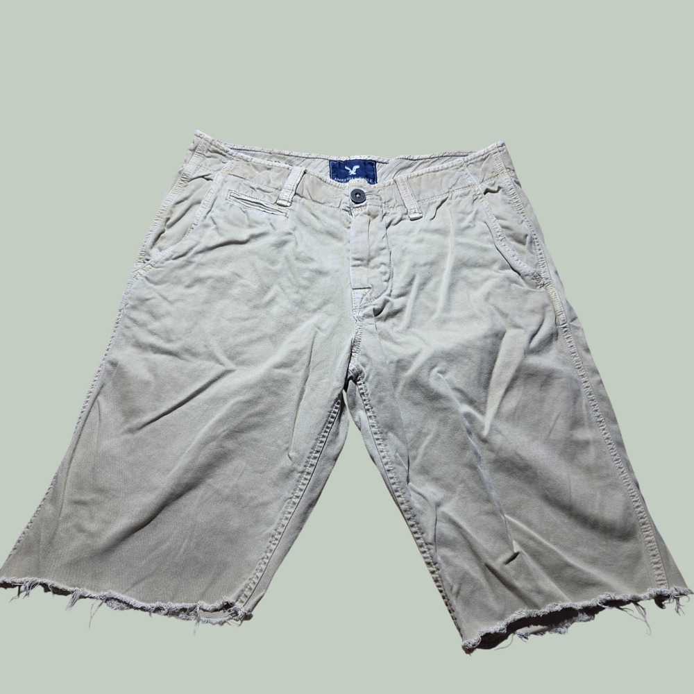 American Eagle Outfitters Mens Khaki Cutoff Shorts Tan Cotton Twill 32x36